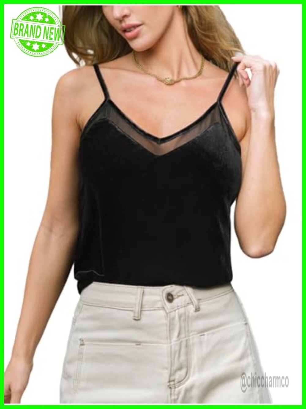 Velvet Tank Top Sleeveless V-Neck Cami with Adjustable Straps